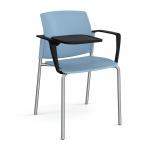 Santana 4 leg stacking chair with plastic seat and back and chrome frame with arms and writing tablet - blue SNT102-C-B