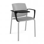 Santana 4 leg stacking chair with plastic seat and back and chrome frame with arms and writing tablet - grey