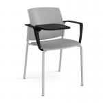 Santana 4 leg stacking chair with plastic seat and back and grey frame with arms and writing tablet - grey SNT102-G-G