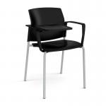 Santana 4 leg stacking chair with plastic seat and back and grey frame with arms and writing tablet - black