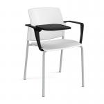 Santana 4 leg stacking chair with plastic seat and back and grey frame with arms and writing tablet - white SNT102-G-WH