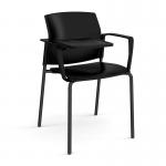 Santana 4 leg stacking chair with plastic seat and back and black frame with arms and writing tablet - black SNT102-K-K