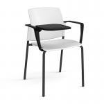Santana 4 leg stacking chair with plastic seat and back and black frame with arms and writing tablet - white SNT102-K-WH