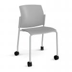 Santana 4 leg mobile chair with plastic seat and back and grey frame with castors and no arms - grey