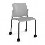 Santana 4 leg mobile chair with plastic seat and back and black frame with castors and no arms - grey