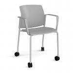 Santana 4 leg mobile chair with plastic seat and back and grey frame with castors and fixed arms - grey