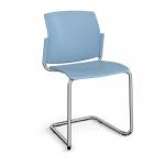 Santana cantilever chair with plastic seat and back and chrome frame and no arms - blue