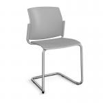 Santana cantilever chair with plastic seat and back and chrome frame and no arms - grey