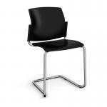 Santana cantilever chair with plastic seat and back and chrome frame and no arms - black SNT300-C-K
