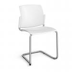Santana cantilever chair with plastic seat and back and chrome frame and no arms - white
