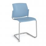 Santana cantilever chair with plastic seat and back and grey frame and no arms - blue