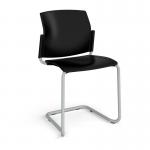 Santana cantilever chair with plastic seat and back and grey frame and no arms - black SNT300-G-K