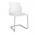 Santana cantilever chair with plastic seat and back and grey frame and no arms - white