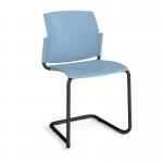 Santana cantilever chair with plastic seat and back and black frame and no arms - blue