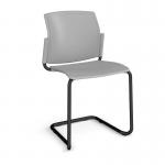 Santana cantilever chair with plastic seat and back and black frame and no arms - grey