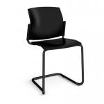 Santana cantilever chair with plastic seat and back and black frame and no arms - black