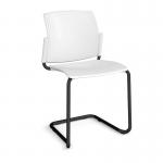 Santana cantilever chair with plastic seat and back and black frame and no arms - white