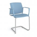 Santana cantilever chair with plastic seat and back and grey frame and fixed arms - blue