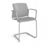 Santana cantilever chair with plastic seat and back and grey frame and fixed arms - grey