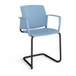 Santana cantilever chair with plastic seat and back and black frame and fixed arms - blue