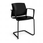 Santana cantilever chair with plastic seat and back and black frame and fixed arms - black