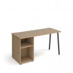 Sparta straight desk 1400mm x 600mm with A-frame leg and support pedestal - charcoal frame, oak top SP614P-KO