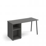Sparta straight desk 1400mm x 600mm with A-frame leg and support pedestal - charcoal frame, grey top SP614P-OG