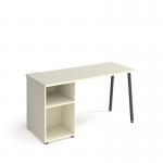 Sparta straight desk 1400mm x 600mm with A-frame leg and support pedestal - charcoal frame, white top SP614P-WH