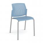 Santana 4 leg stacking chair with plastic seat and perforated back and chrome frame and no arms - blue
