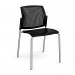 Santana 4 leg stacking chair with plastic seat and perforated back and chrome frame and no arms - black