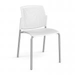 Santana 4 leg stacking chair with plastic seat and perforated back and chrome frame and no arms - white