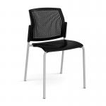 Santana 4 leg stacking chair with plastic seat and perforated back and grey frame and no arms - black