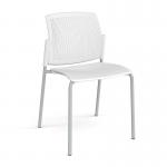 Santana 4 leg stacking chair with plastic seat and perforated back and grey frame and no arms - white SPB100-G-WH