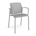 Santana 4 leg stacking chair with plastic seat and perforated back, chrome frame and fixed arms - grey SPB101-C-G