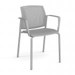 Santana 4 leg stacking chair with plastic seat and perforated back and chrome frame and fixed arms - grey