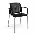 Santana 4 leg stacking chair with plastic seat and perforated back, chrome frame and fixed arms - black SPB101-C-K