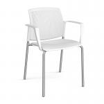 Santana 4 leg stacking chair with plastic seat and perforated back and chrome frame and fixed arms - white