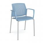 Santana 4 leg stacking chair with plastic seat and perforated back and grey frame and fixed arms - blue SPB101-G-B