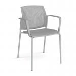 Santana 4 leg stacking chair with plastic seat and perforated back and grey frame and fixed arms - grey