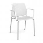 Santana 4 leg stacking chair with plastic seat and perforated back and grey frame and fixed arms - white