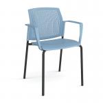 Santana 4 leg stacking chair with plastic seat and perforated back and black frame and fixed arms - blue