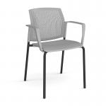 Santana 4 leg stacking chair with plastic seat and perforated back and black frame and fixed arms - grey
