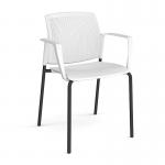 Santana 4 leg stacking chair with plastic seat and perforated back and black frame and fixed arms - white