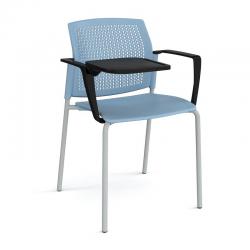 Cheap Stationery Supply of Santana 4 leg stacking chair with plastic seat and perforated back and grey frame with arms and writing tablet - blue Office Statationery
