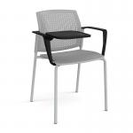 Santana 4 leg stacking chair with plastic seat and perforated back and grey frame with arms and writing tablet - grey SPB102-G-G