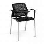 Santana 4 leg stacking chair with plastic seat and perforated back and grey frame with arms and writing tablet - black SPB102-G-K