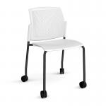 Santana 4 leg mobile chair with plastic seat and perforated back and black frame with castors and no arms - white