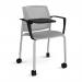 Santana 4 leg mobile chair with plastic seat and perforated back, chrome frame with castors, arms and writing tablet - grey SPB202-C-G