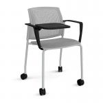 Santana 4 leg mobile chair with plastic seat and perforated back and grey frame with castors and arms and writing tablet - grey