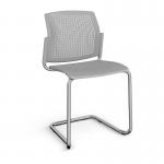 Santana cantilever chair with plastic seat and perforated back and chrome frame and no arms - grey